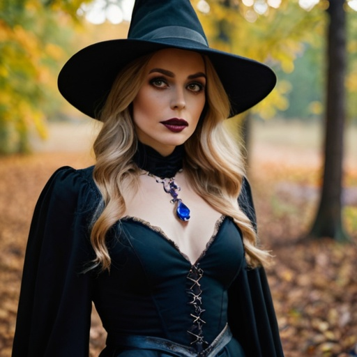Lei mostrò loro la foto di una bellissima bionda con un vestito da strega nero e una collana blu