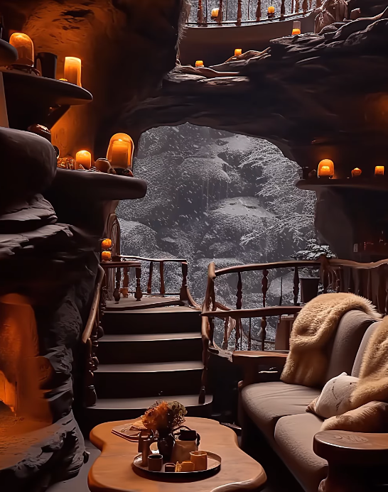 Emily aveva disegnato quella caverna da bambina, e ora era realtà Ovviamente apprezzava il fatto che anche da lì si poteva vedere l'esterno e la nevicata