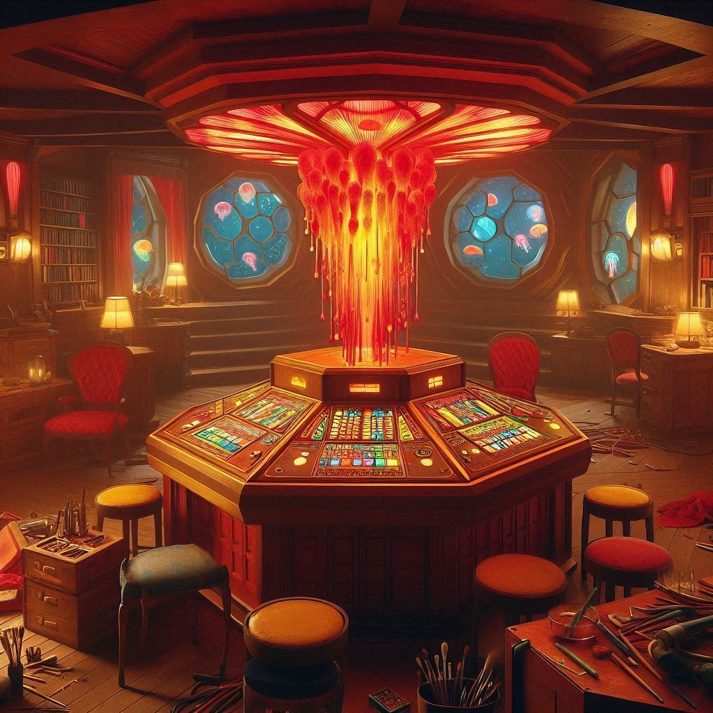 L'interno del TARDIS di Emily si rivelò come un'opera d'arte viva, un perfetto equilibrio tra tecnologia avanzatissima e un calore domestico