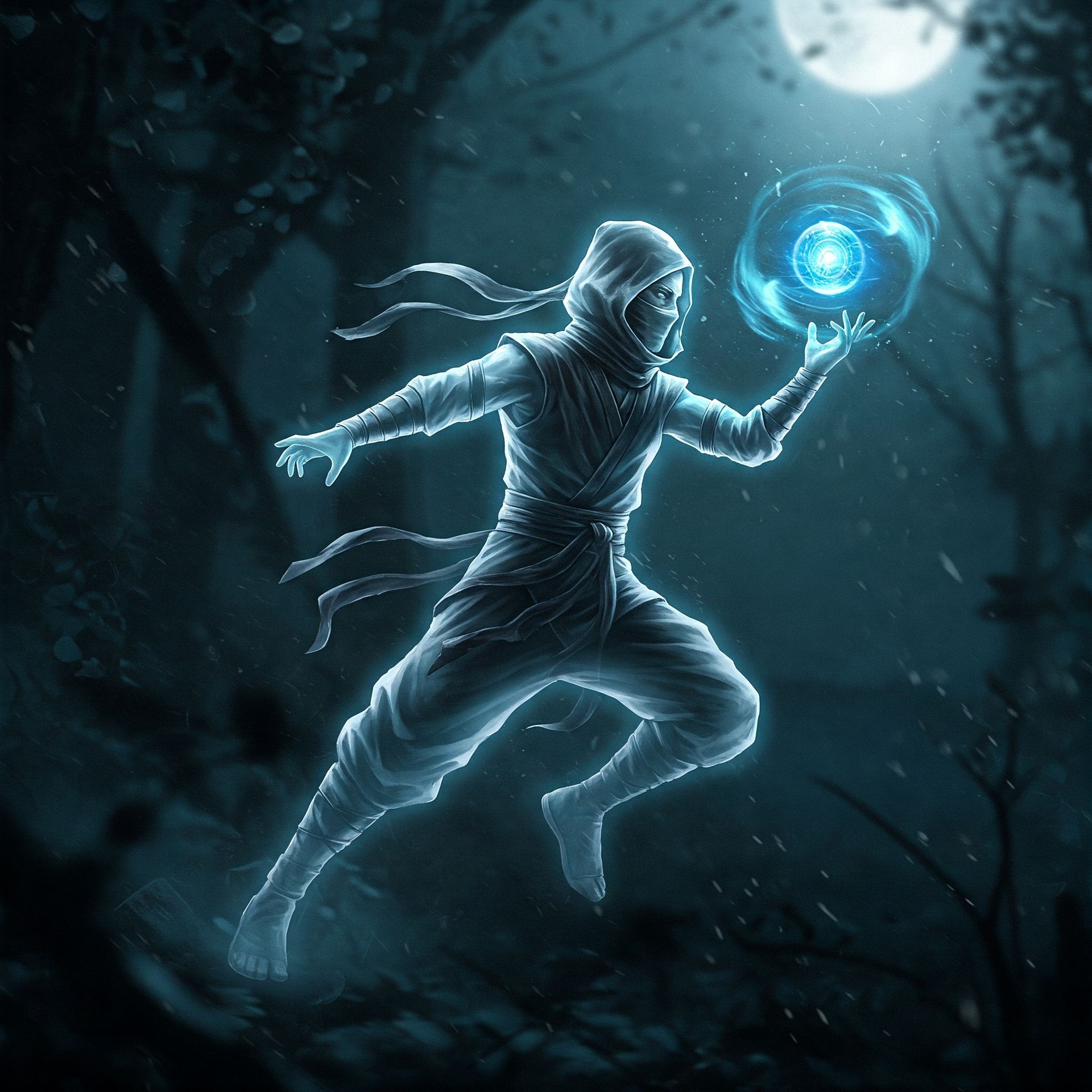 Dalla punta scaturì uno shinobi trasparente, simile a un fantasma, che teneva nella mano una sfera blu roteante
