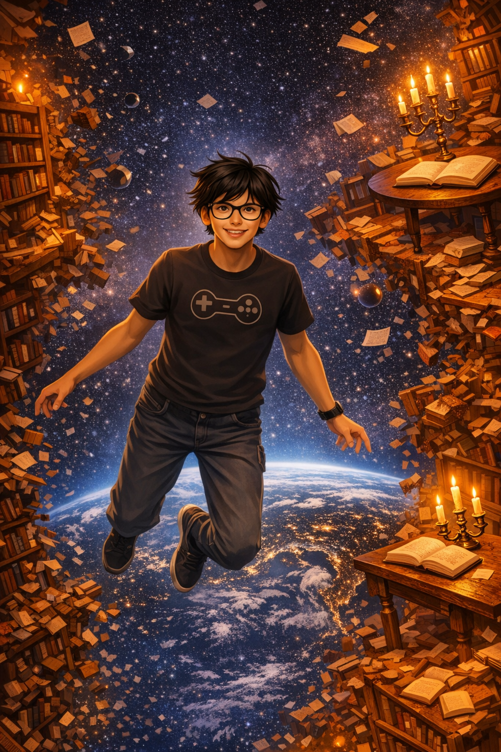 Poi, con un sorriso, si lanciò via dal suo letto verso la sezione della biblioteca più vicina