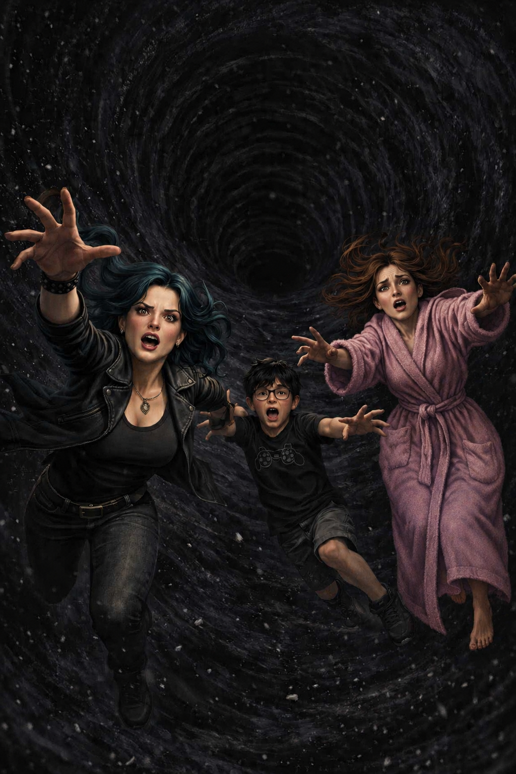 Dopo quelle che sembravano ore, nelle quali continuarono a cadere sempre più giù nel vuoto — lanciando grida spaventate nel caso di Alexandra e divertite nel caso di Paradox — atterrarono con un sonoro splash, forse all'interno di una piscina