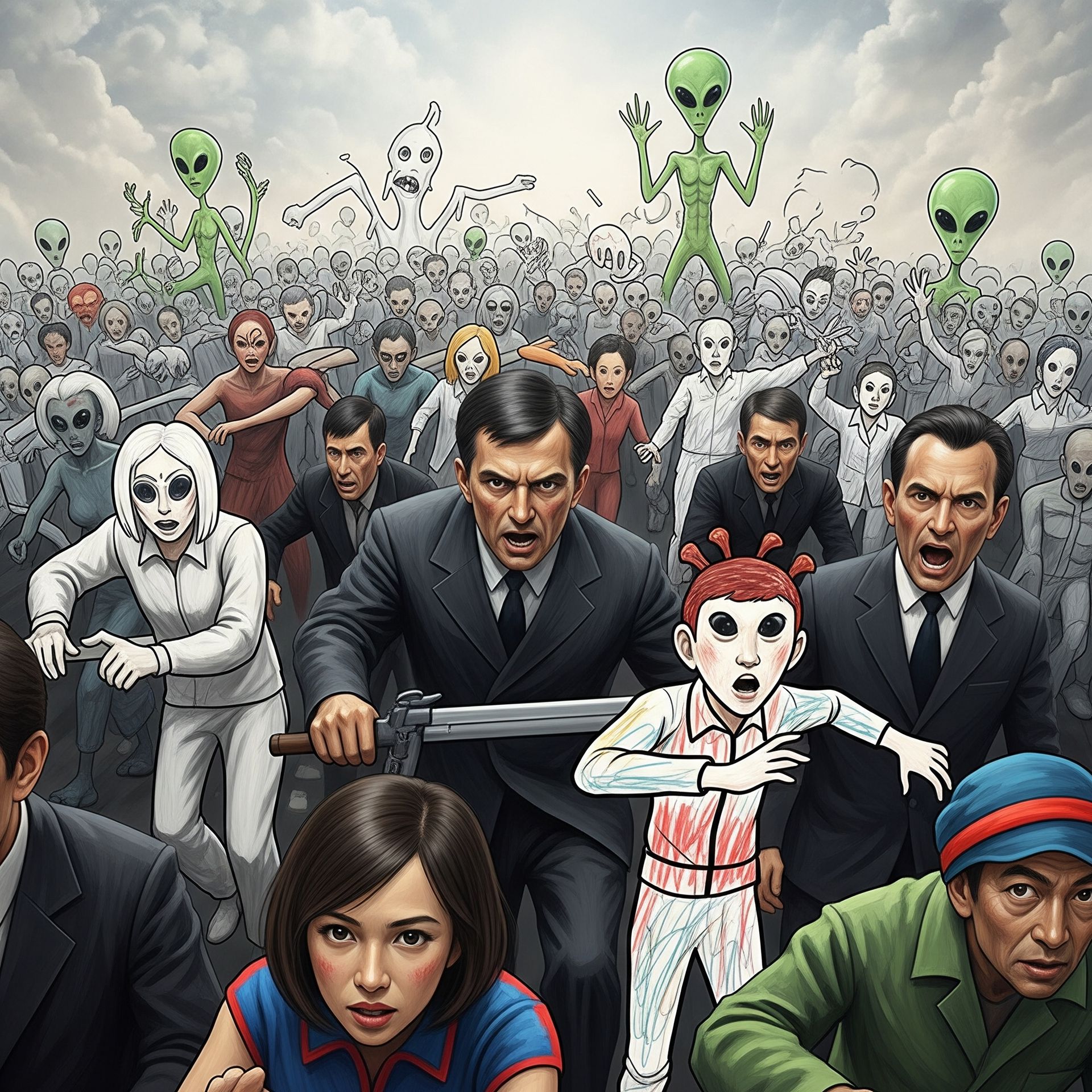Non ci fu il tempo di chiedersi perché si fosse afflosciata, in fondo era pur sempre una macchina futuristica, perché furono subito circondate da un gruppo di figure disegnate: alcune sembravano realistiche, quasi dipinte a mano, altre così ridic...