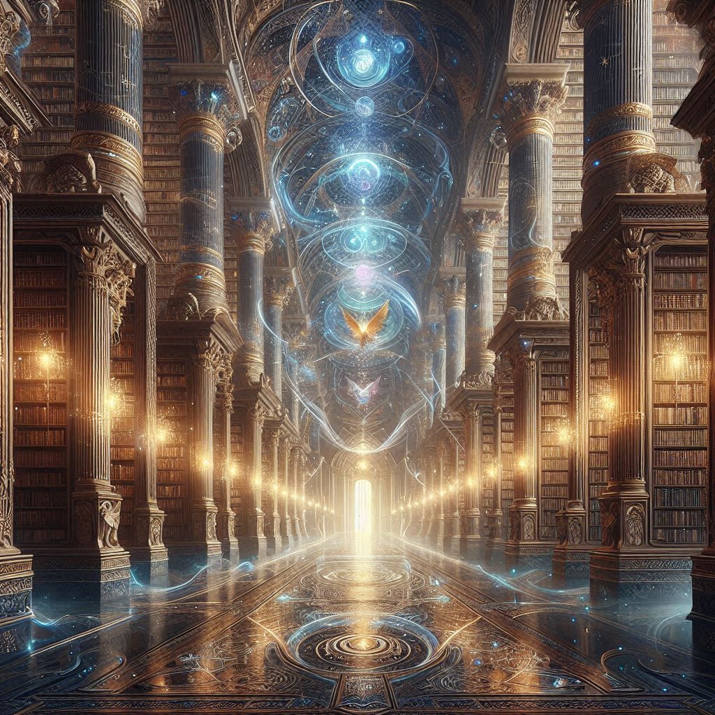 Una volta varcata la soglia, Alan si ritrovò in una biblioteca maestosa, un luogo che sembrava contenere tutto il sapere dell'esistenza, anche quello che non era mai stato concepito