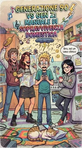 Copertina di Generazione 90 vs Gen Z- Manuale di Sopravvivenza Domestica